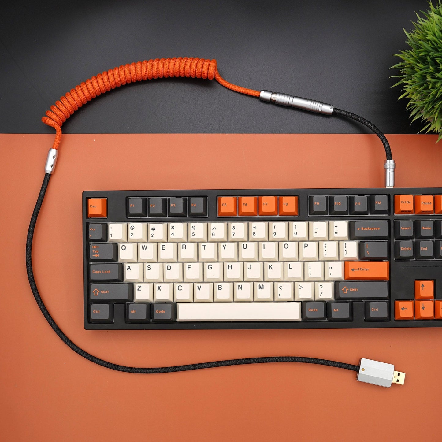 Sleeved Coiled Keyboard Aviator Cable, Lemo Style Connector - Carbon
