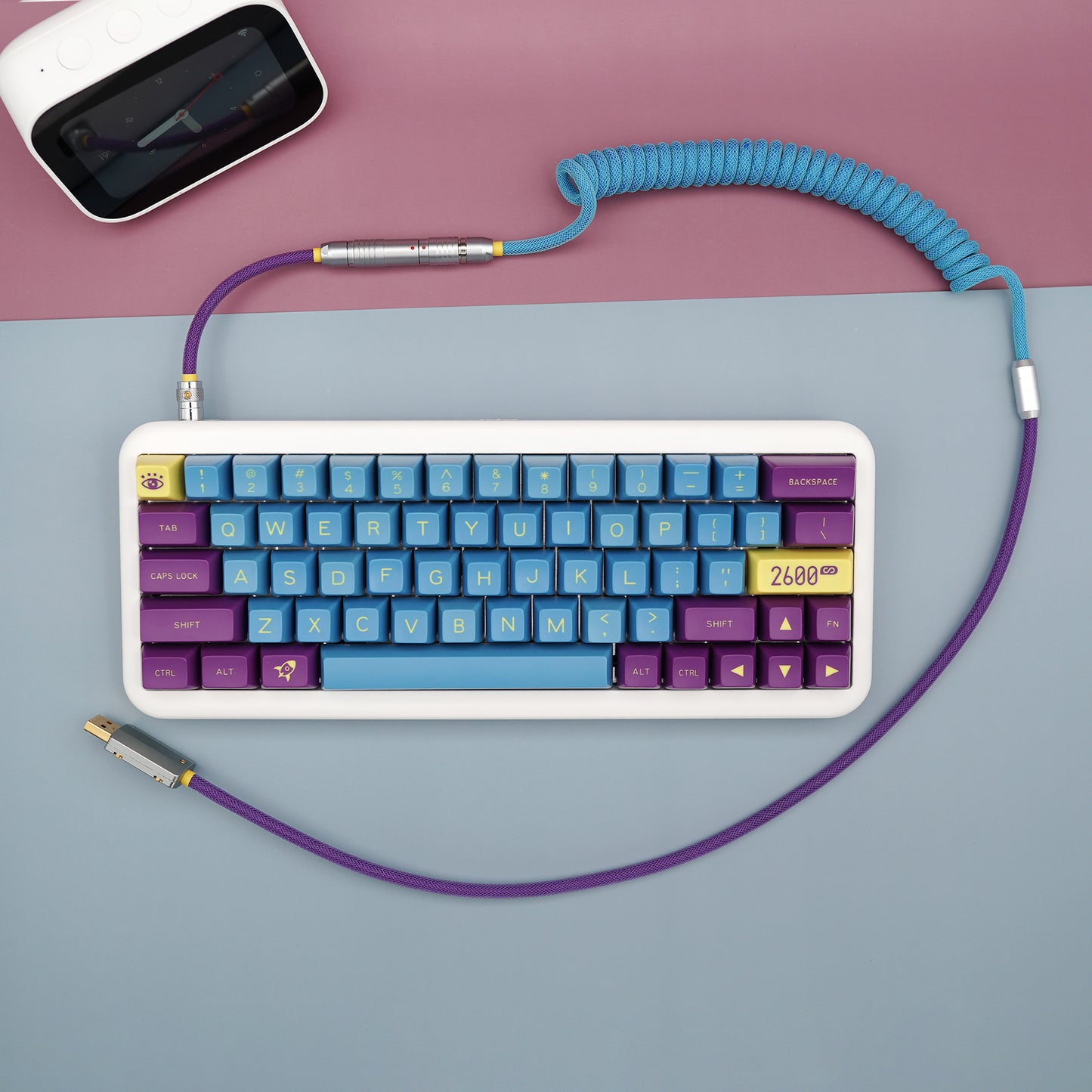 Sleeved Coiled Keyboard Aviator Cable, Lemo Style Connector - Blue/Purple