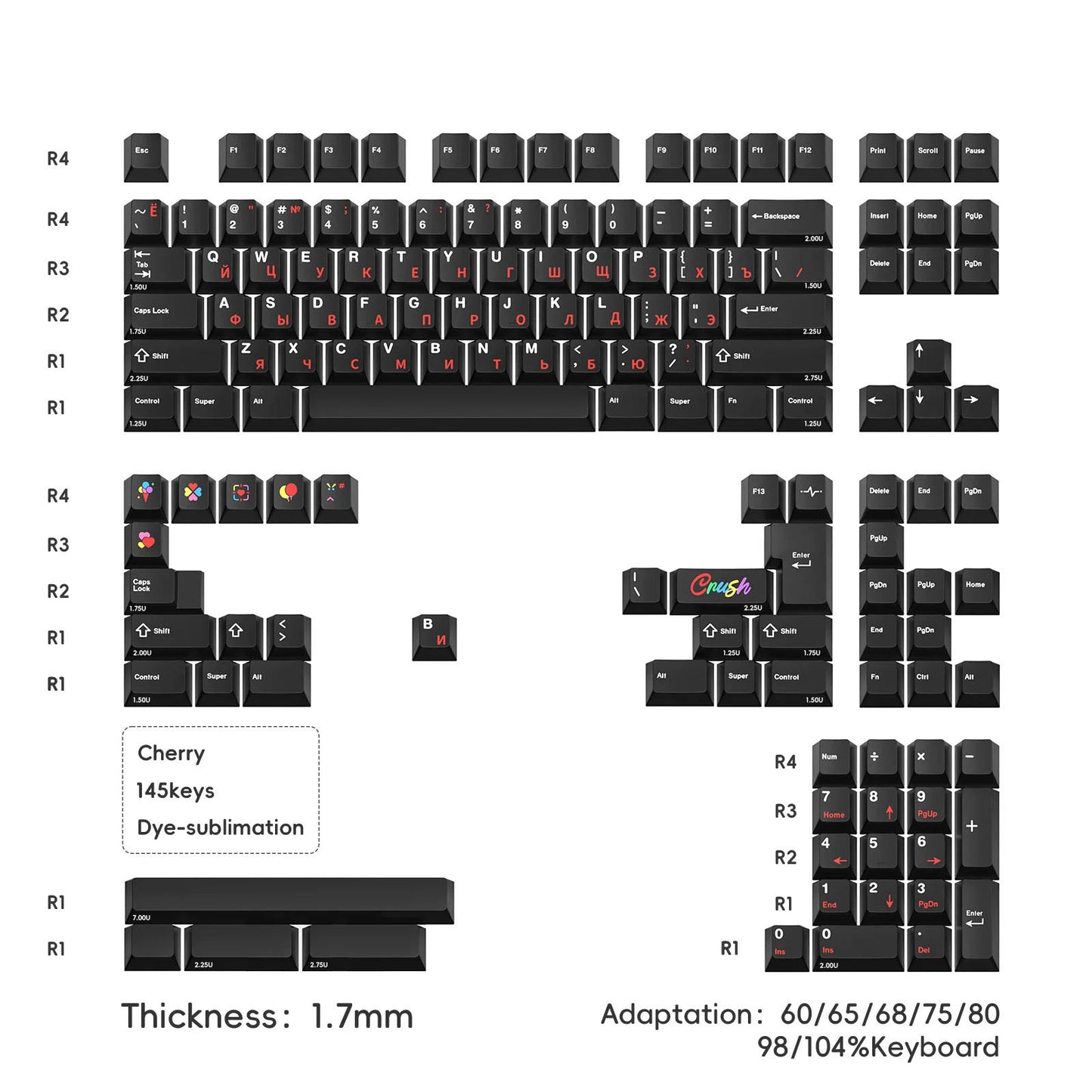 Keyhouse Crush 80 Theme Keycap Set, Cherry Profile, Dye Sub PBT Key Cap