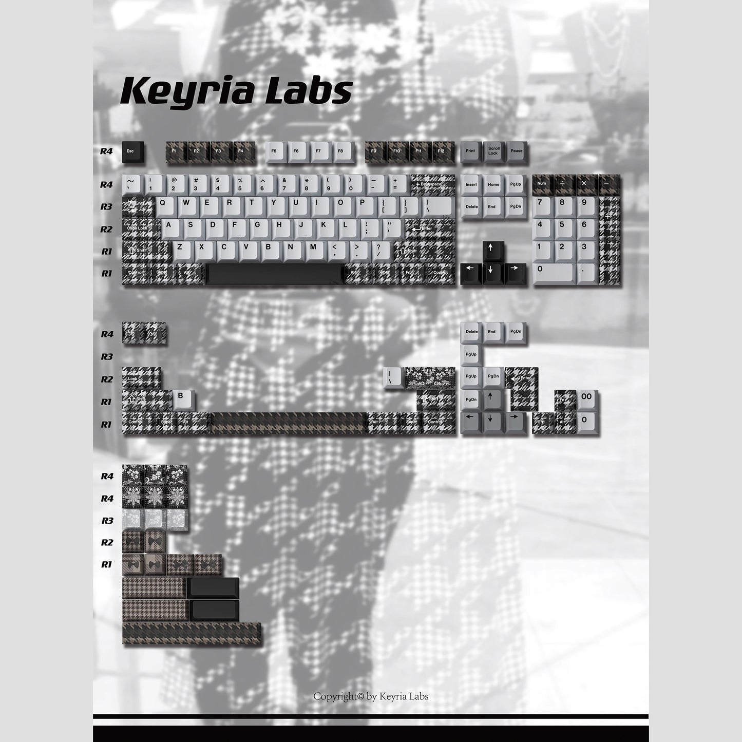 Keyria Labs Checkered Coat Cute Keycap Set, Cherry Profile, Dye Sub PBT Key Cap