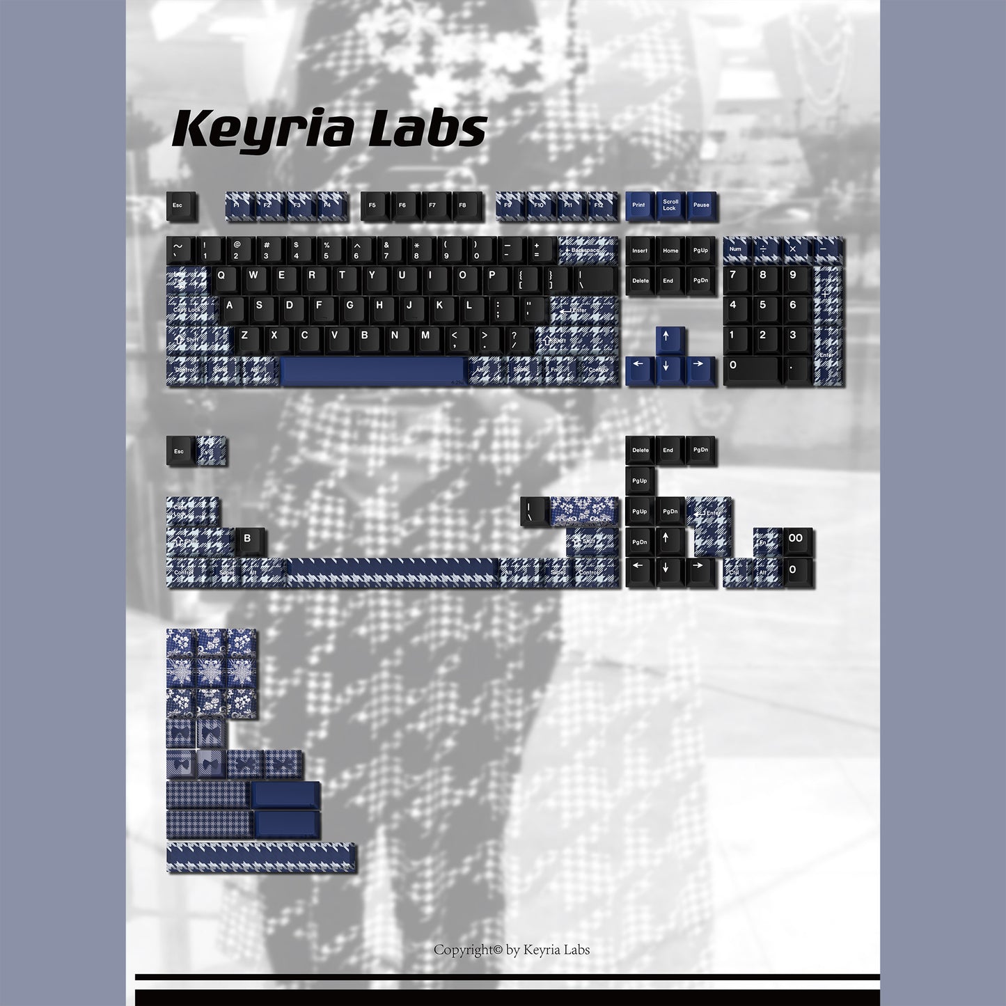 Keyria Labs Checkered Coat Cute Keycap Set, Cherry Profile, Dye Sub PBT Key Cap