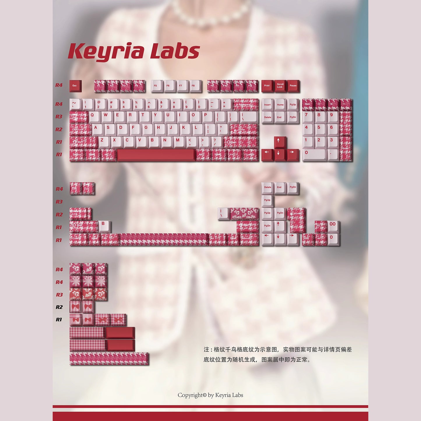 Keyria Labs Checkered Coat Cute Keycap Set, Cherry Profile, Dye Sub PBT Key Cap