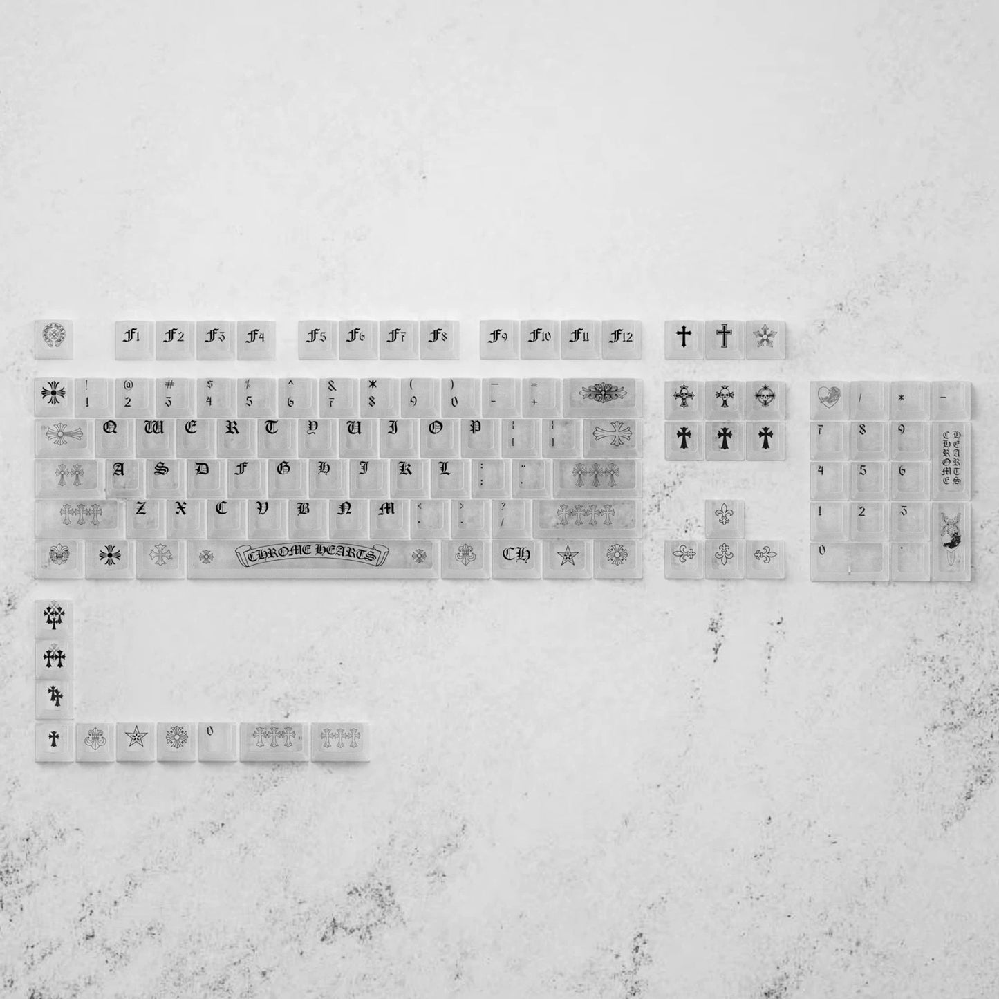 Chrome Hearts Style Keycap Set, Cherry Profile, PC Transparent UV Printed Key Caps
