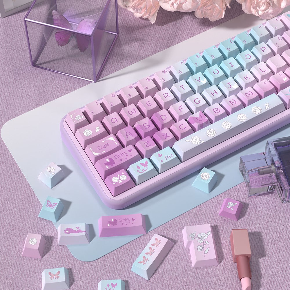 Dream Butterfly (Purple) Cute Keycap Set, MDA/Cherry Profile, PBT Dye Sub Key Cap