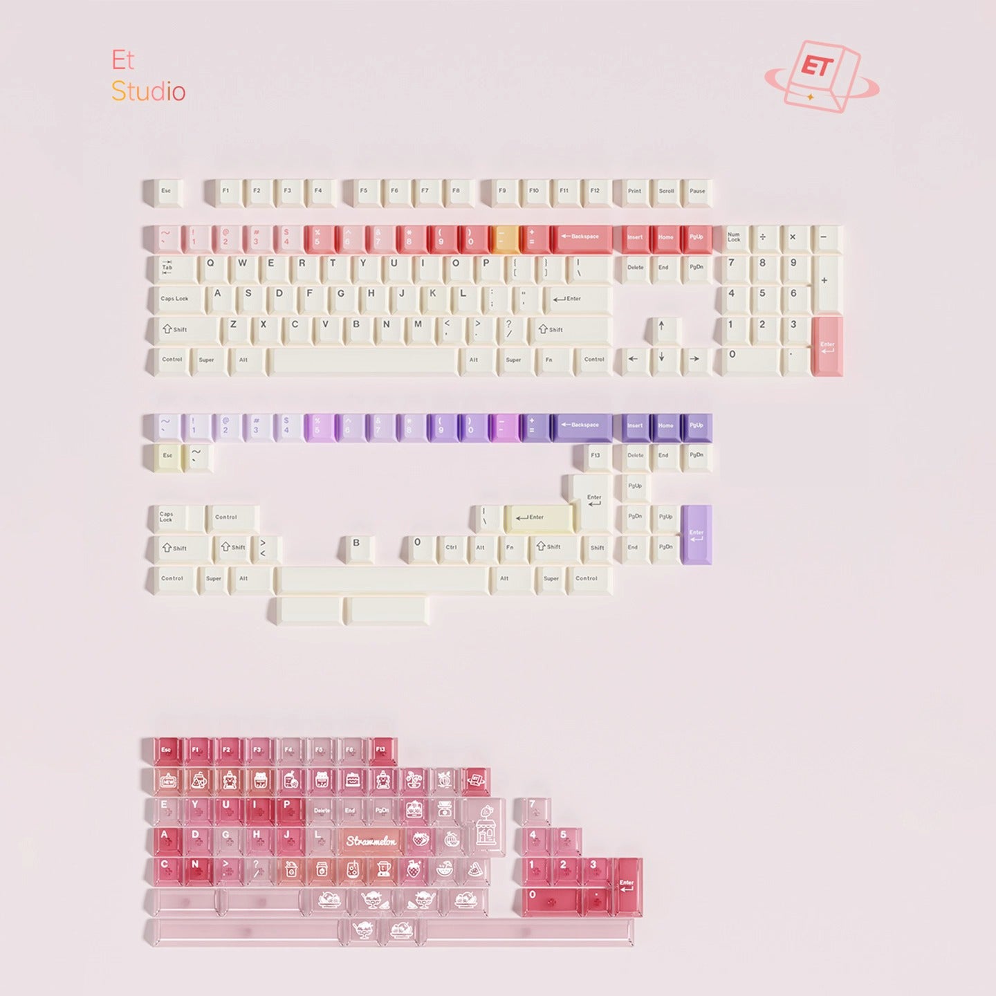 Et Studio Cheese + PC/Berry Guacamole Cute Keycap Set, Cherry Profile