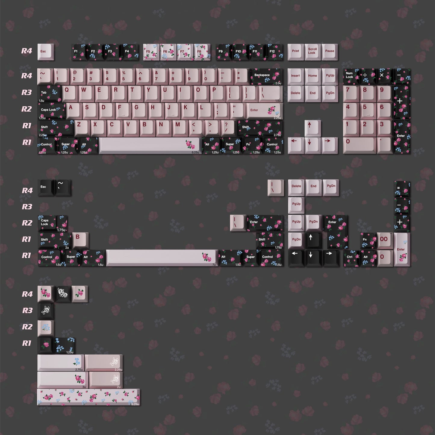 Keyria Labs Flower Garden Keycap Set, Cherry Profile, Dye Sub PBT Cute Key Cap