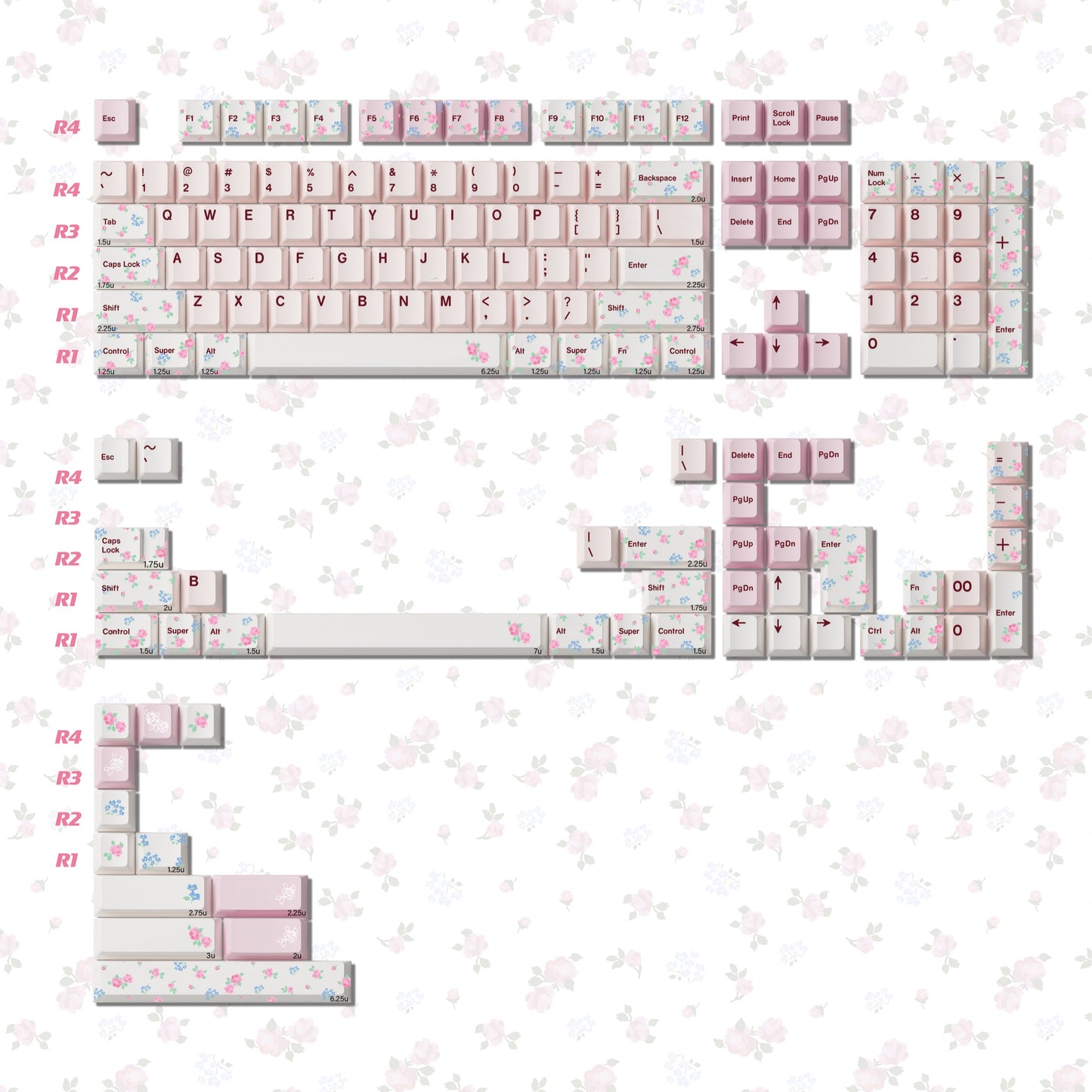 Keyria Labs Flower Garden Keycap Set, Cherry Profile, Dye Sub PBT Cute Key Cap