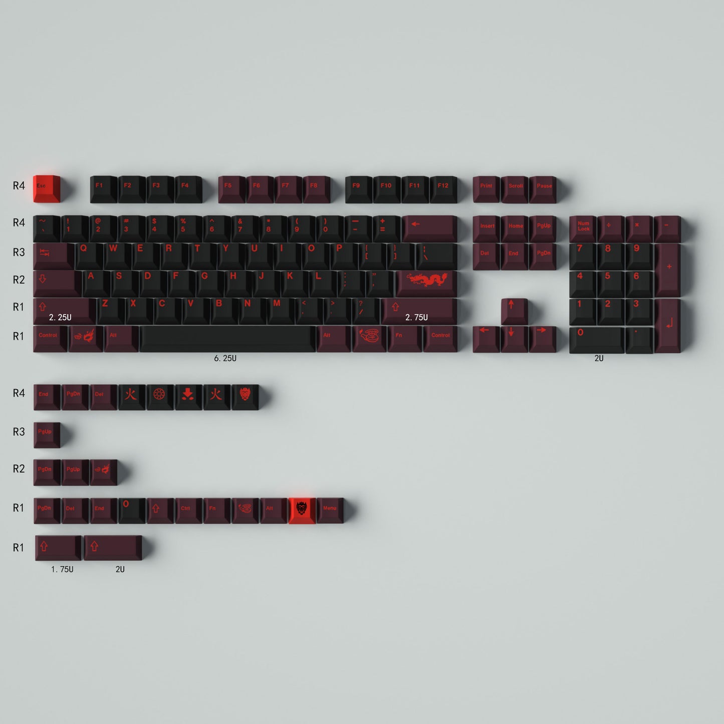 GMK Red Dragon Keycap Set, Cherry Profile, PBT Dye Sub Key Cap