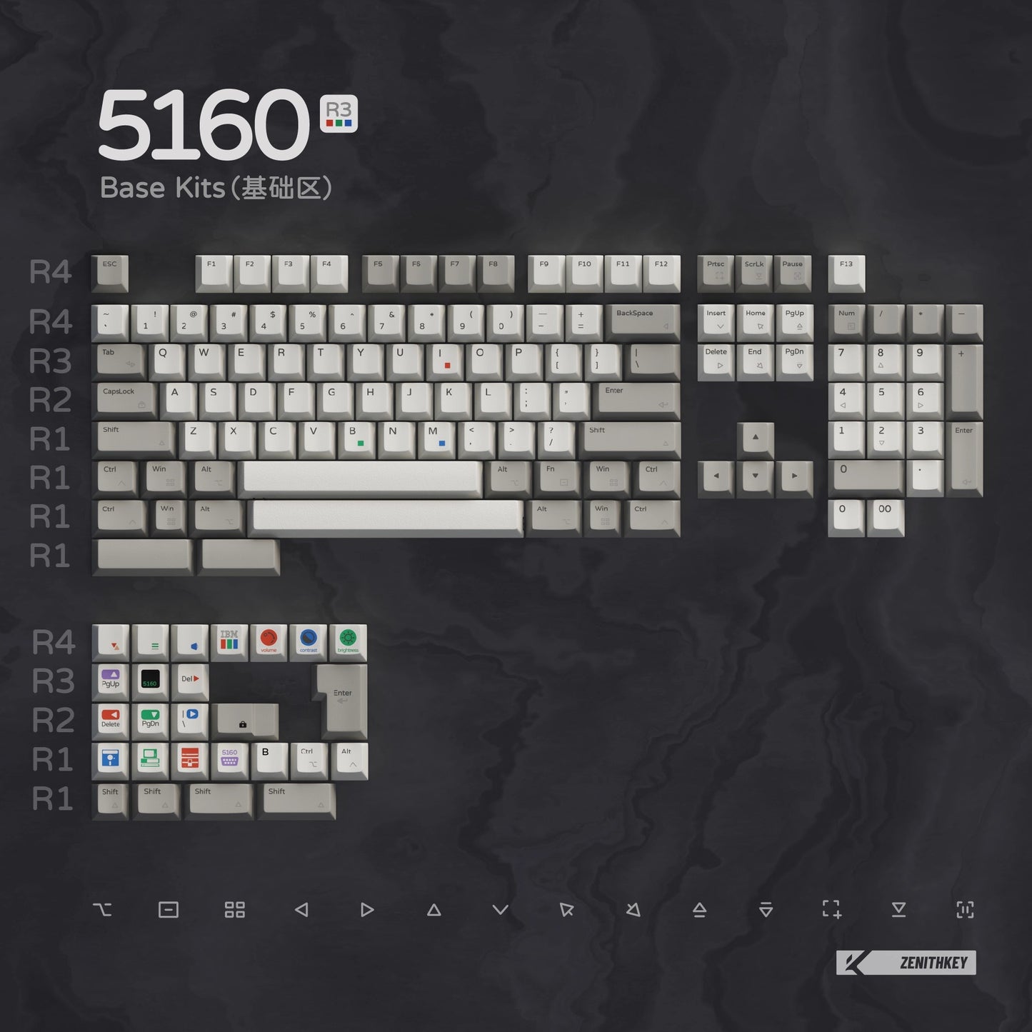 ZenithKey IBM 5160 R3 Keycap Set, Cherry Profile, Dye Sub PBT Key Cap