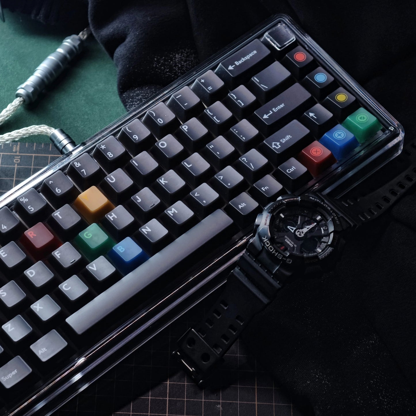 Retro Dark Lights Jade Semi-Transparent Keycap Set, Cherry Profile, Dye Sub PBT, PC Transparent