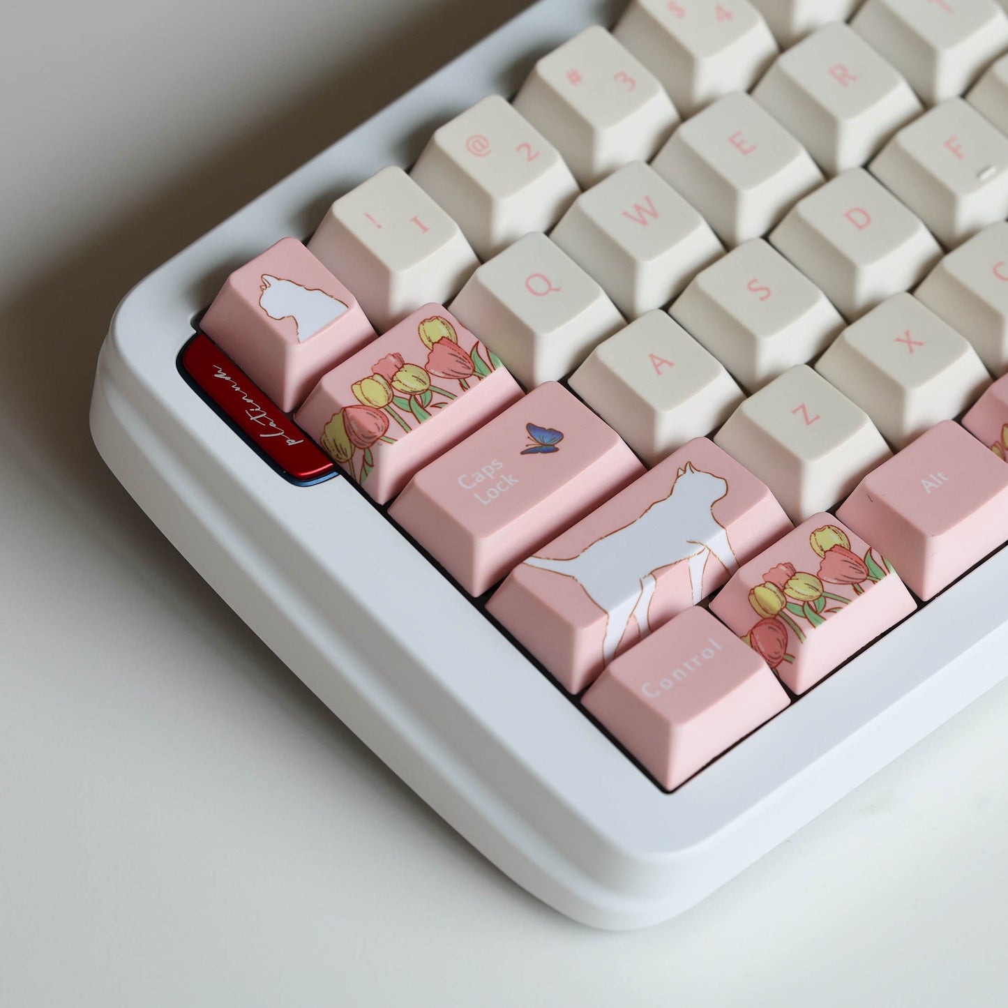 Keyria Labs Tulip & Cat Keycap Set, Cherry Profile, Dye Sub PBT Cute Key Cap