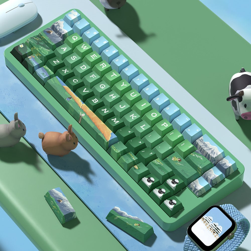 Mountain Green (Green) Cute Keycap Set, MDA/Cherry Profile, PBT Dye Sub Key Cap