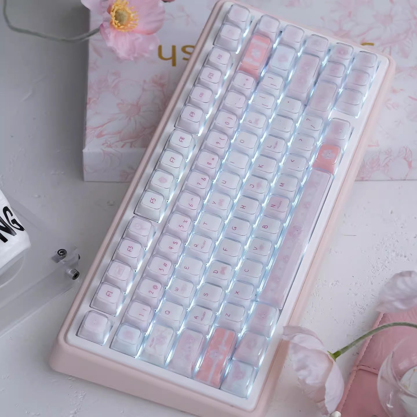 URE My Melody Cute Crystal Jelly Keycap Set, KDA Profile, Dye Sub PBT + PC