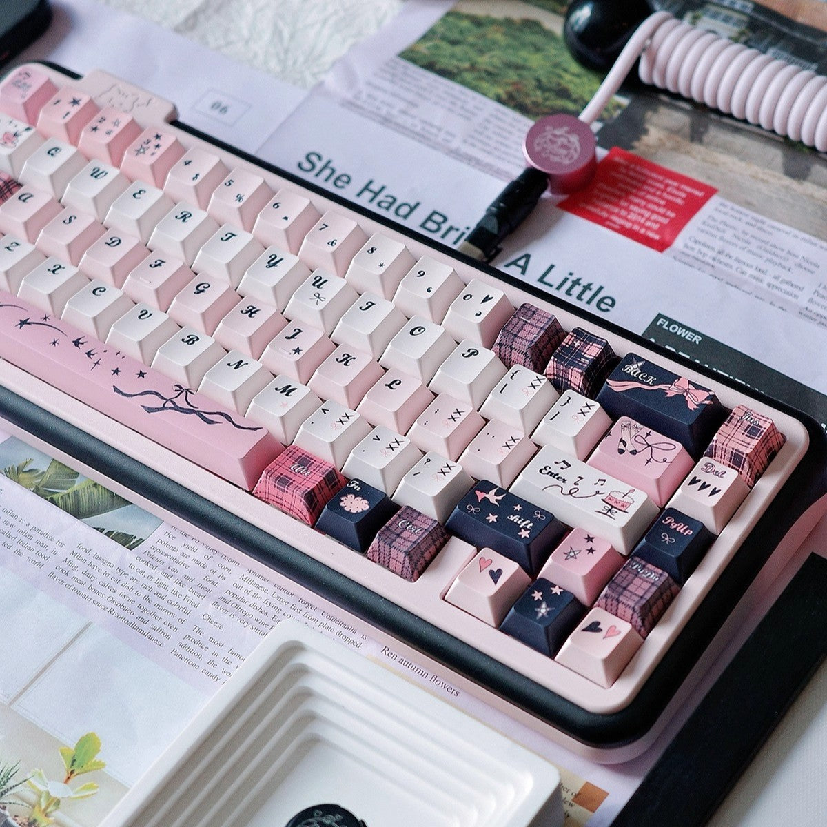 NEKEY Black Pink Cute Keycap Set, Cherry Profile, Dye Sub PBT