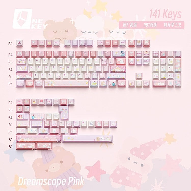 NEKEY Dreamscape Pink Cute Keycap Set, Cherry Profile, Dye Sub PBT