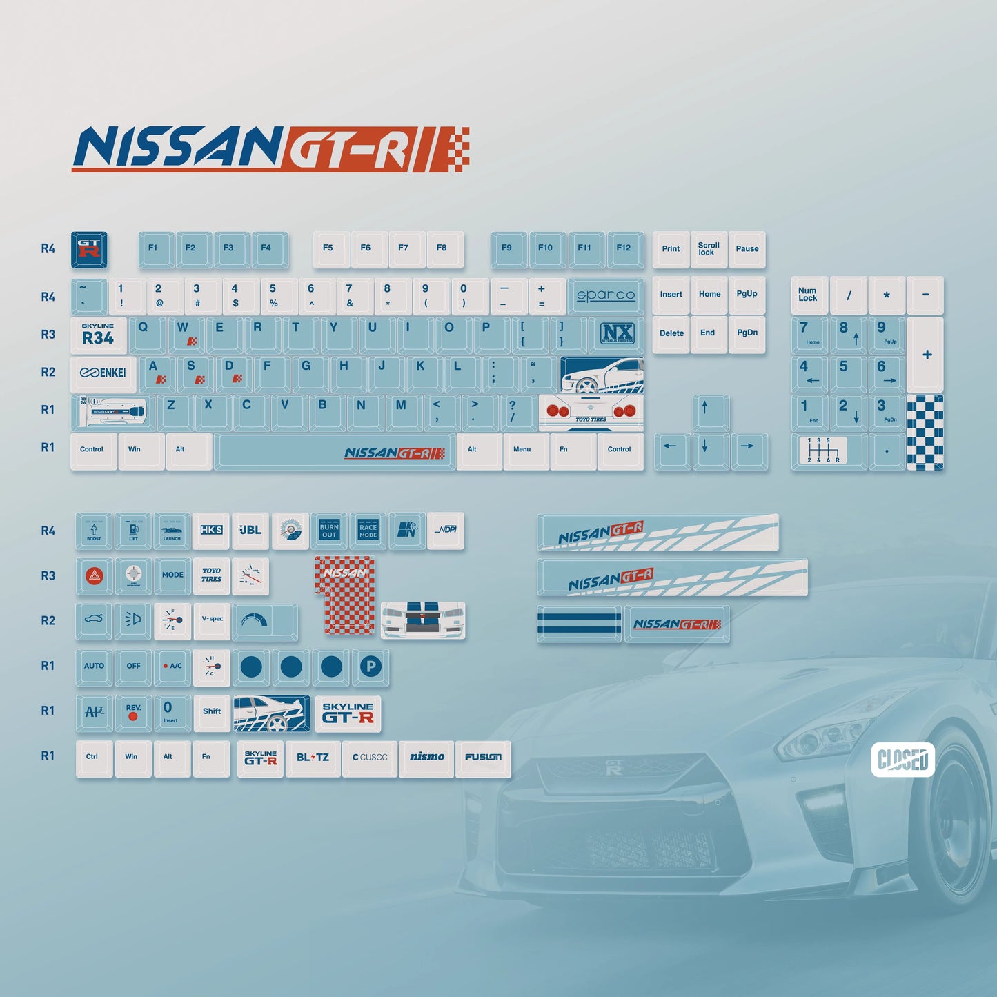 Nissan GTR Keycap Set, Cherry Profile, Dye Sub PBT