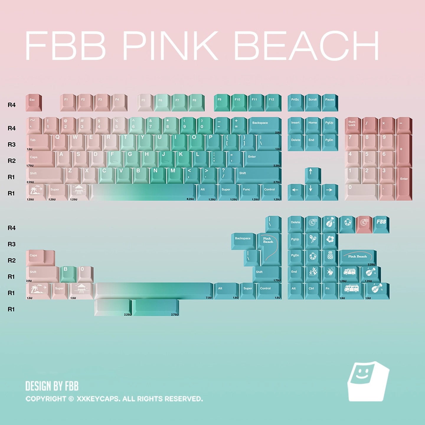 FBB Pink Beach Cute Keycap Set, Cherry Profile, Dye Sub PBT