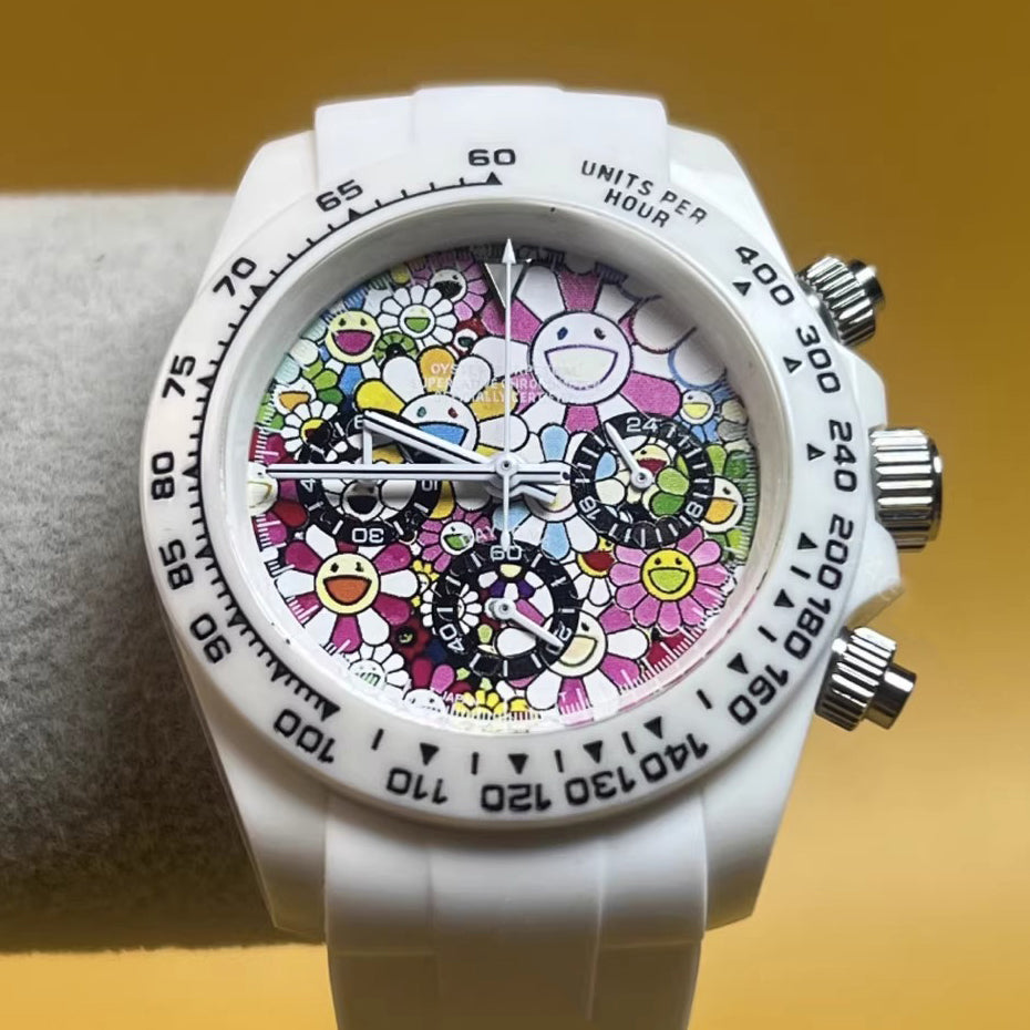 Flower Watch Mod - Chronograph / White Acrylic Case & Bezel