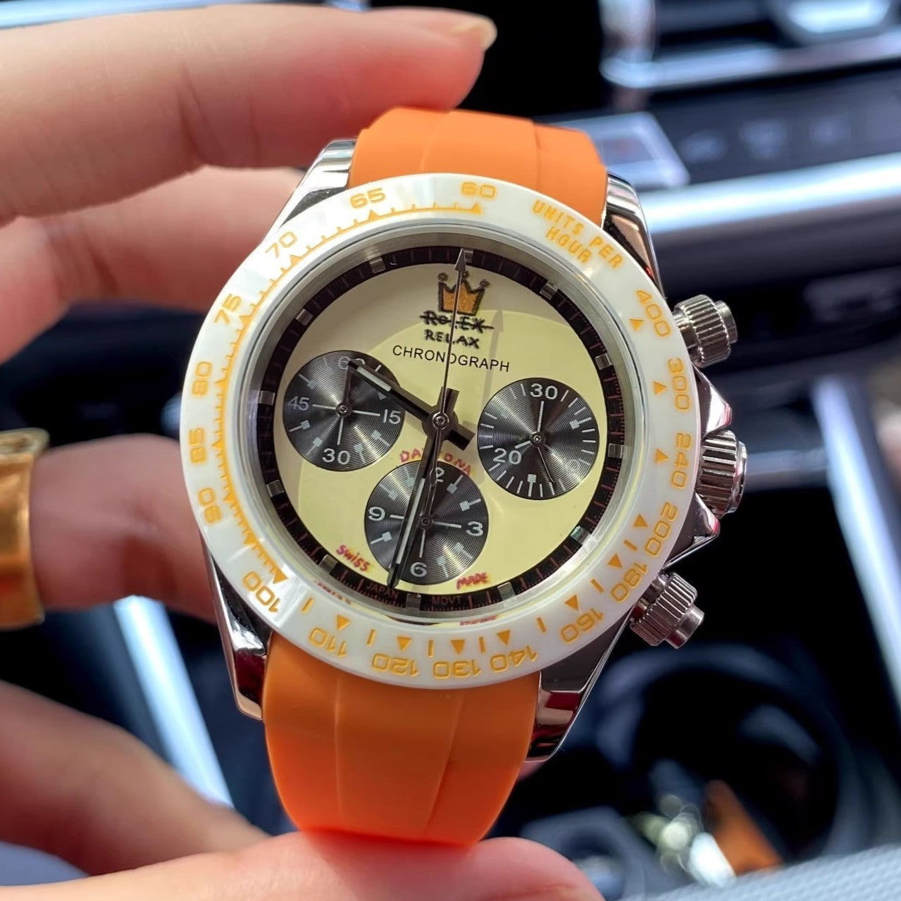 Relax Watch Mod (Orange) - Chronograph / Steel Case