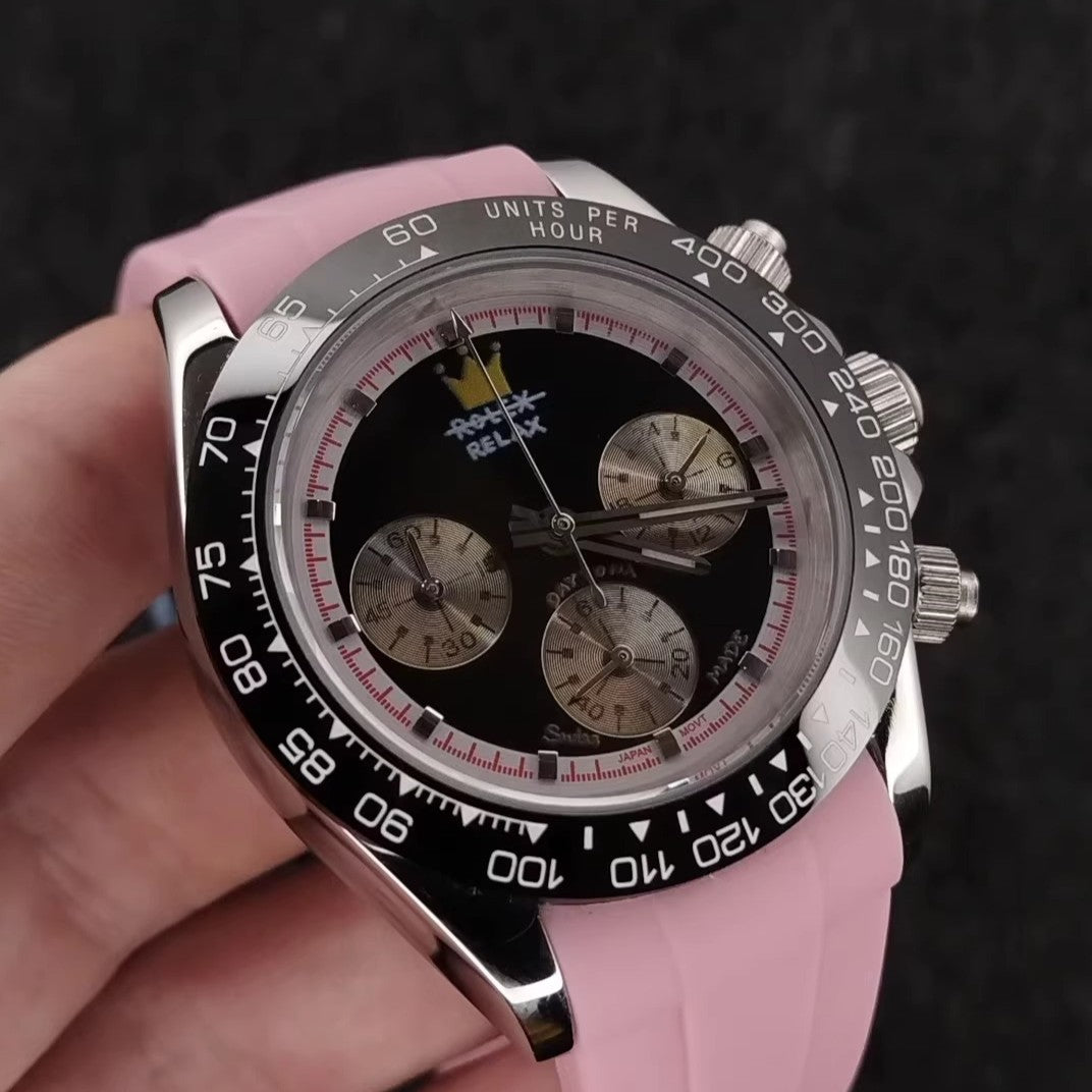 Relax Watch Mod (Black/Pink) - Chronograph / Steel Case