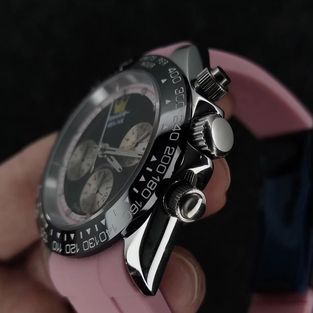 Relax Watch Mod (Black/Pink) - Chronograph / Steel Case