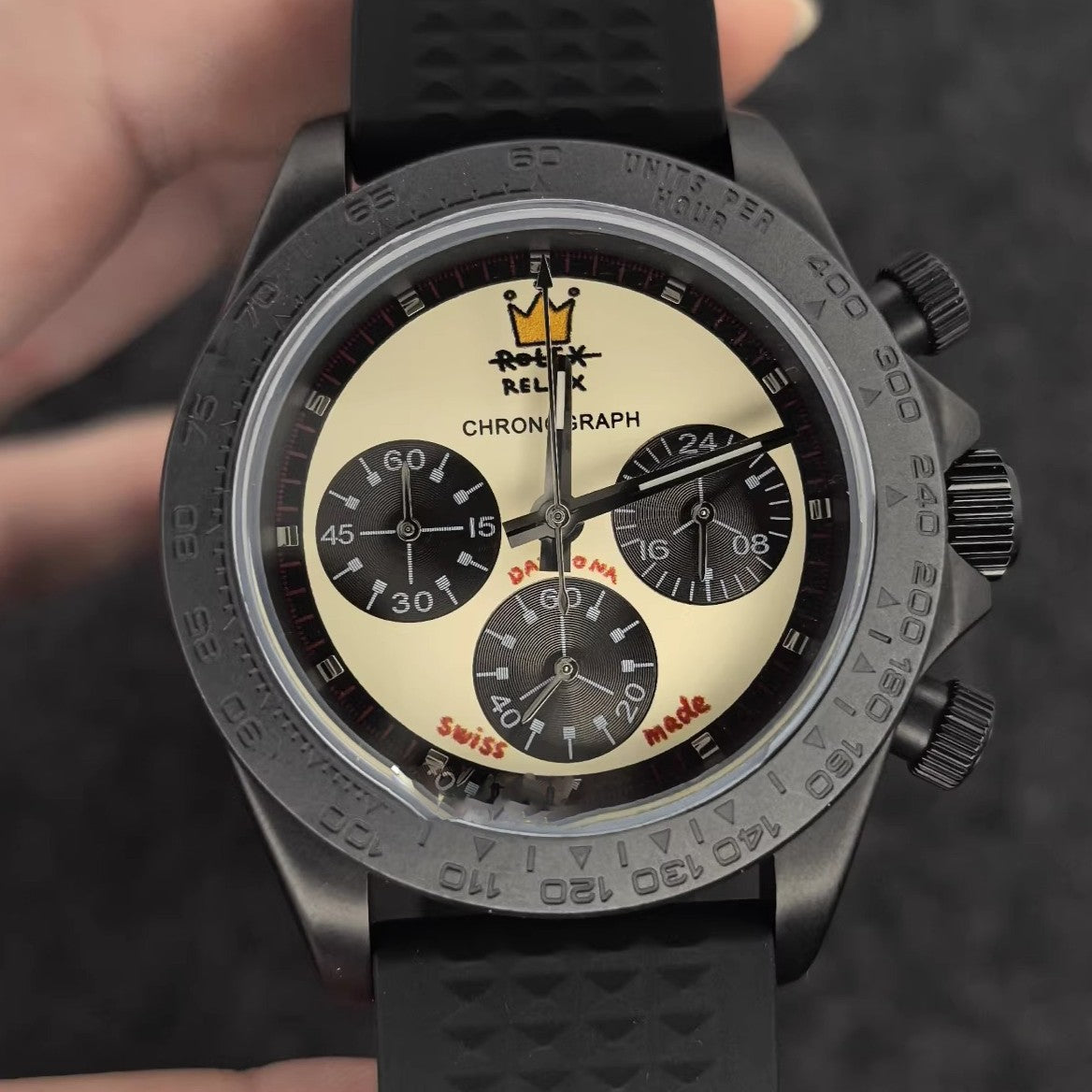 Relax Watch Mod (Graphite Black) - Chronograph / Steel Case