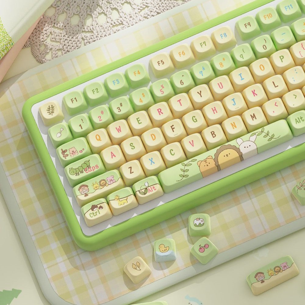Forest Green Cute Keycap Set, MOA Profile, PBT Dye Sub Key Cap