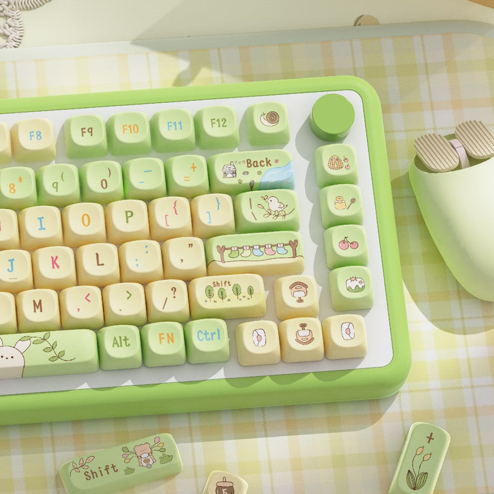 Forest Green Cute Keycap Set, MOA Profile, PBT Dye Sub Key Cap
