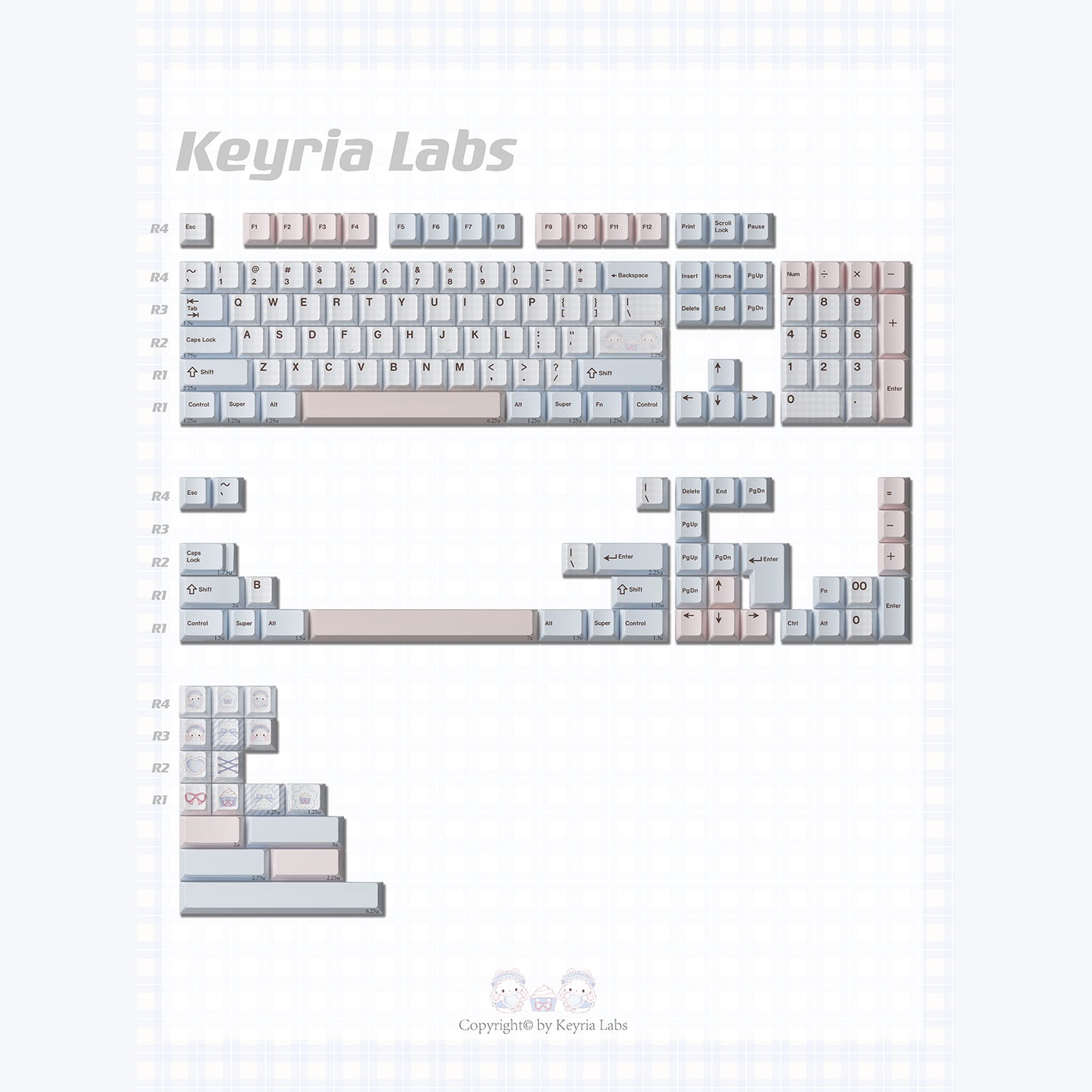 Keyria Labs Tea Party Cute Keycap Set, Cherry Profile, Dye Sub PBT Key Cap