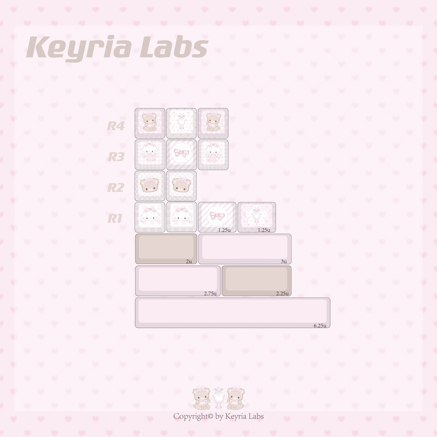 Keyria Labs Tea Party Cute Keycap Set, Cherry Profile, Dye Sub PBT Key Cap