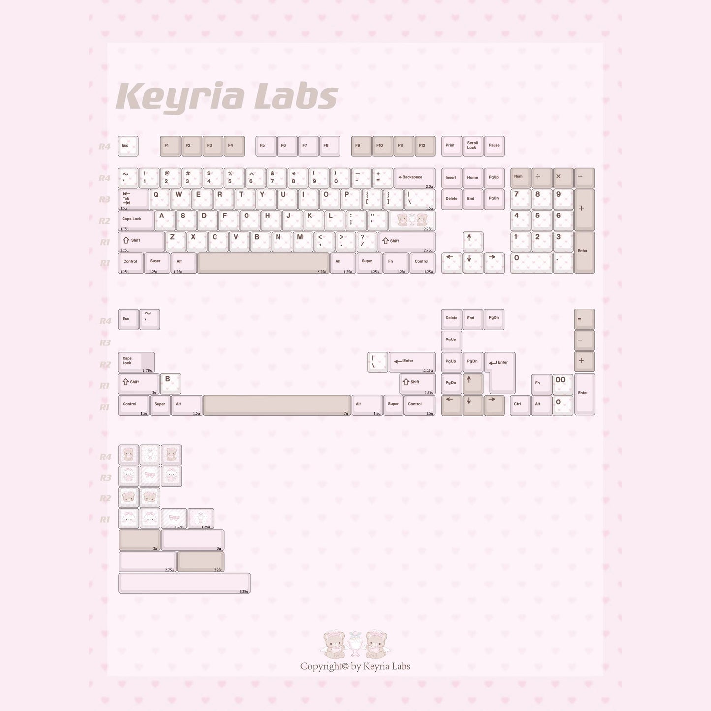 Keyria Labs Tea Party Cute Keycap Set, Cherry Profile, Dye Sub PBT Key Cap