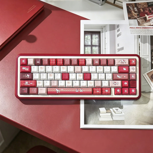 URE Kitty Red Cute Keycap Set, Cherry Profile, Dye Sub PBT
