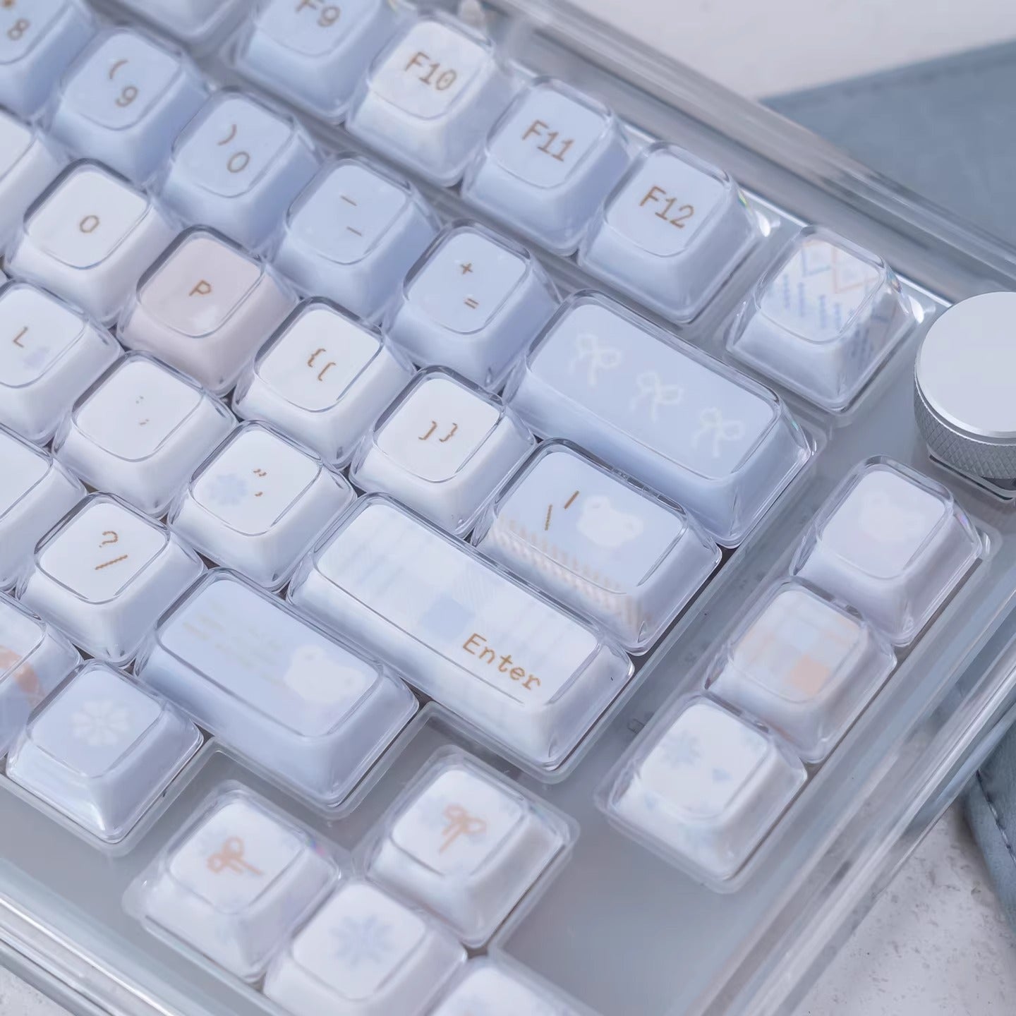 URE Winter Letter Cute Crystal Jelly Keycap Set, Cherry Profile, Dye Sub PBT + PC