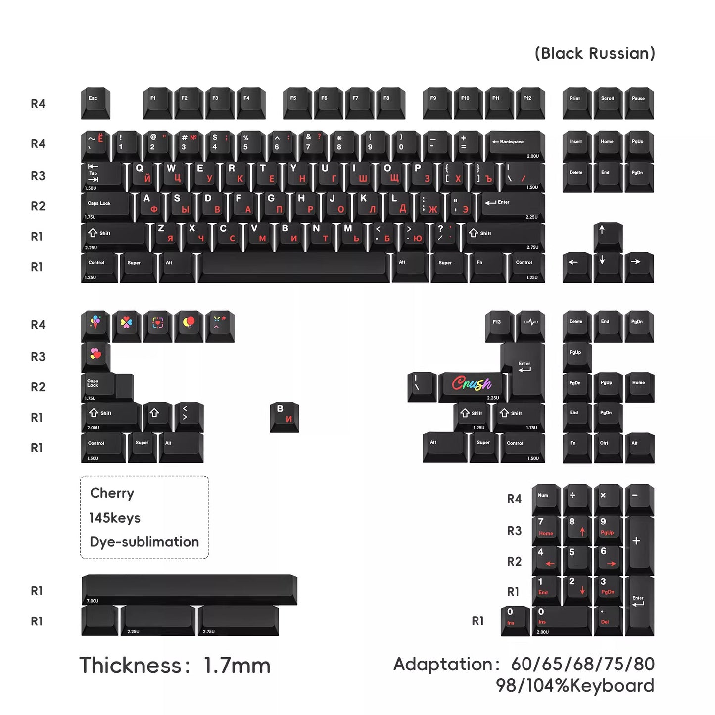 WOB Crush80 Keycap Set, Cherry Profile, PBT Dye Sub Key Cap