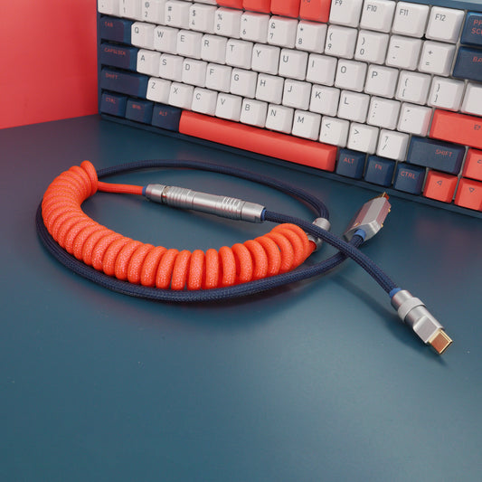Sleeved Coiled Keyboard Aviator Cable, Lemo Style Connector - Watermelon / Navy