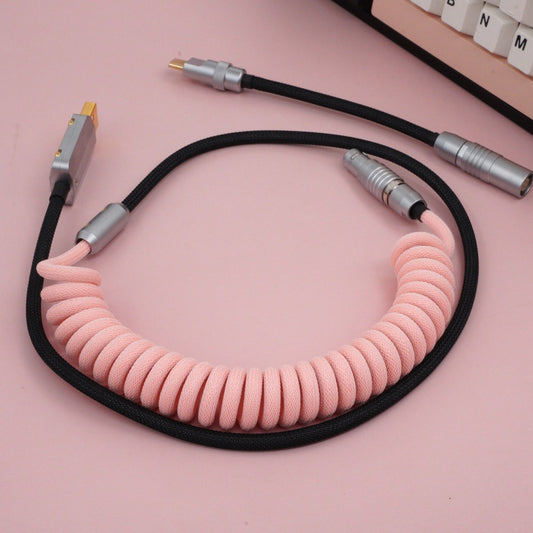 Sleeved Coiled Keyboard Aviator Cable, Lemo Style Connector - PinkBlack