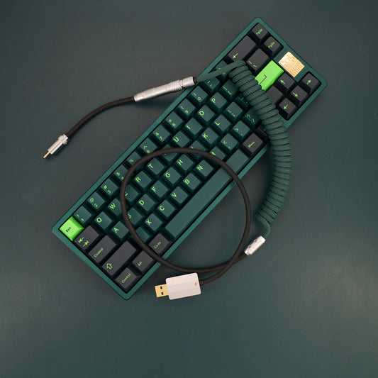 Sleeved Coiled Keyboard Aviator Cable, Lemo Style Connector - Dark Green/Black