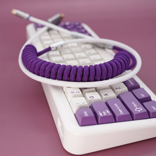 Sleeved Coiled Keyboard Aviator Cable, Lemo Style Connector - Purple/White