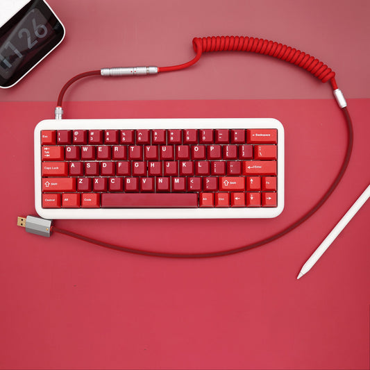 Sleeved Coiled Keyboard Aviator Cable, Lemo Style Connector - Classic Red