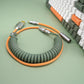 Sleeved Coiled Keyboard Aviator Cable, Lemo Style Connector - Earth Green/Orange