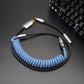 Sleeved Coiled Keyboard Aviator Cable, Lemo Style Connector - Blue/Black