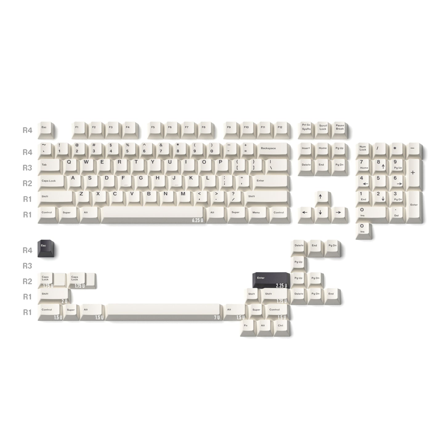 Minimalist Color on White Keycap Set, Cherry Profile, Dye Sub PBT Key Cap