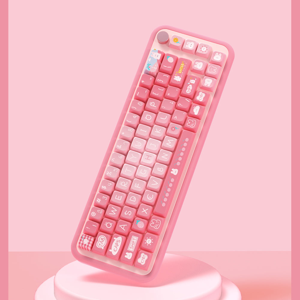 Summer Bunny (Pink) Cute Keycap Set, MDA Profile, PBT Dye Sub Key Cap