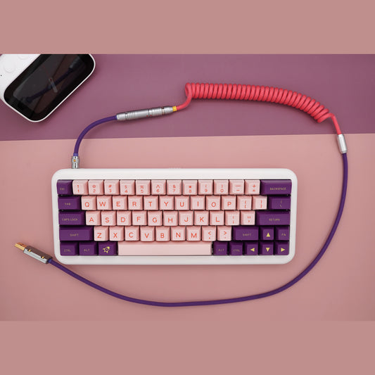 Sleeved Coiled Keyboard Aviator Cable, Lemo Style Connector - Bright Pink/Purple