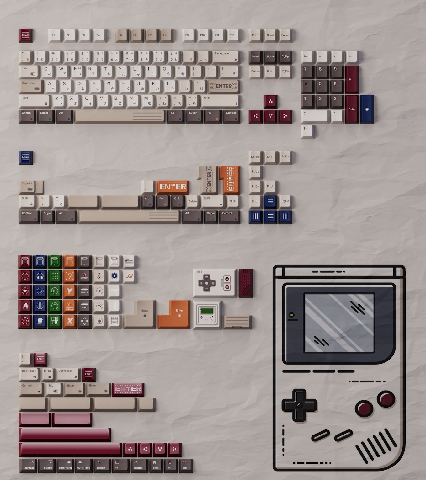 80Retros x Tutkeys GAME 1989 Gamboy Keycap Set, Cherry Profile, PBT Key Cap Set
