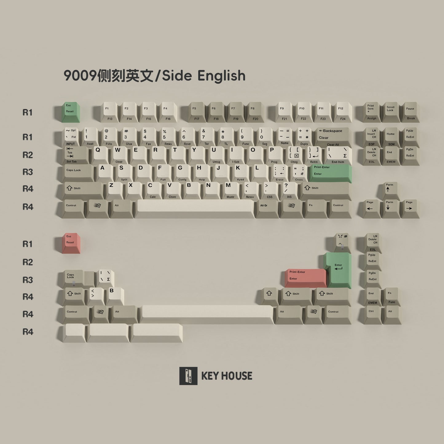 Keyhouse 9009 Retro Keycap Set, Cherry Profile, Dye Sub PBT Key Cap