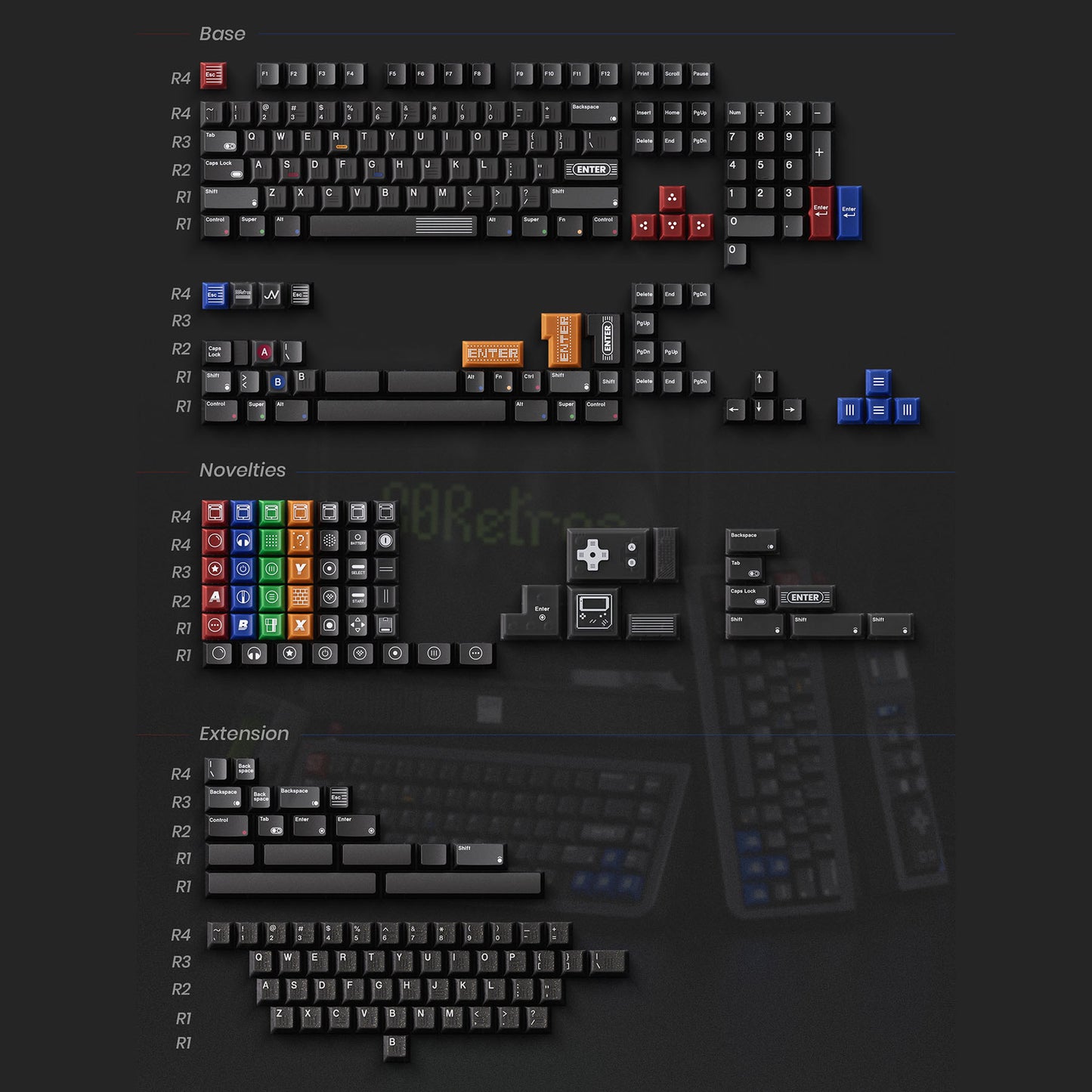 80Retros GAME 1989 Black Keycap Set, Cherry Profile, PBT Key Cap Set