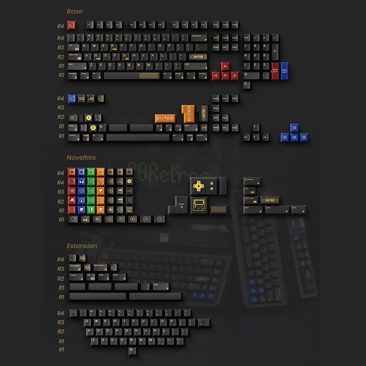 80Retros GAME 1989 Black Keycap Set, Cherry Profile, PBT Key Cap Set