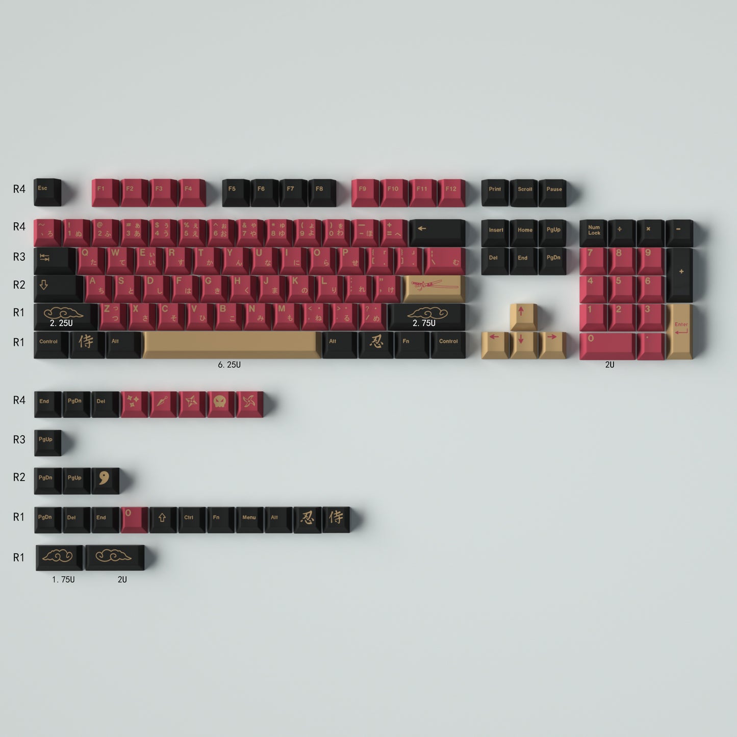 GMK Samurai Keycap Set, Cherry Profile, PBT Dye Sub Key Cap