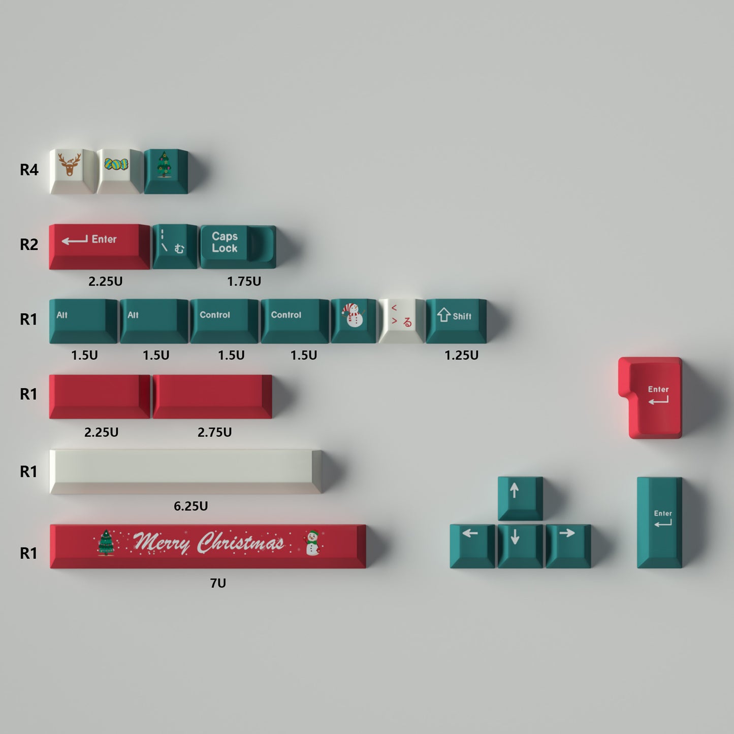 Christmas Theme Keycap Set, Cherry Profile, PBT Dye Sub Key Cap